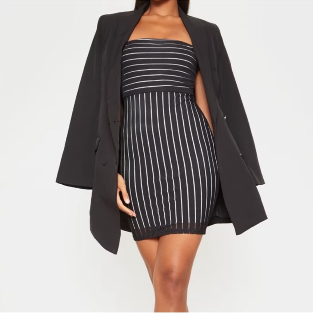 PrettyLittleThing Black and White Strapless Dress